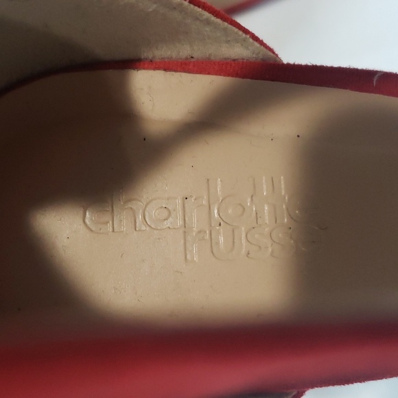 Red Open Toe Heels with Platform - Picture 8 of 8